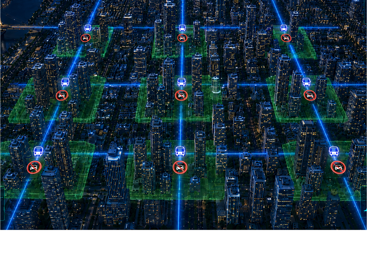 Conceptual illustration of a network of Transit Priority Zones across an urban area